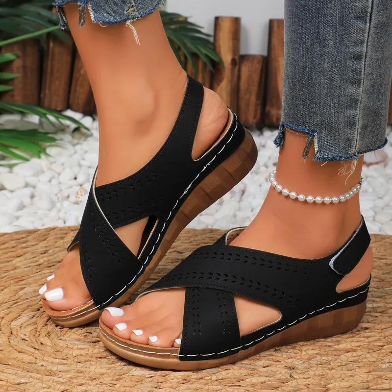 2025 Summer Fashion Women's Sandals New Wedges Peep Toe Sandals Women Hollow Platform Outdoor High Heels Sandalias De Mujer