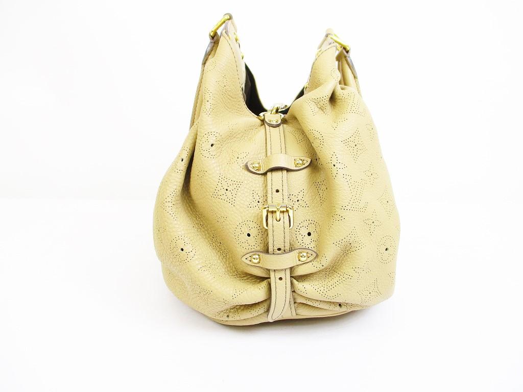 Authentische LOUIS VUITTON Mahina Leder Beige Tote & Shopper Tasche Geldbörse Neo L #6367 Generalüberholt