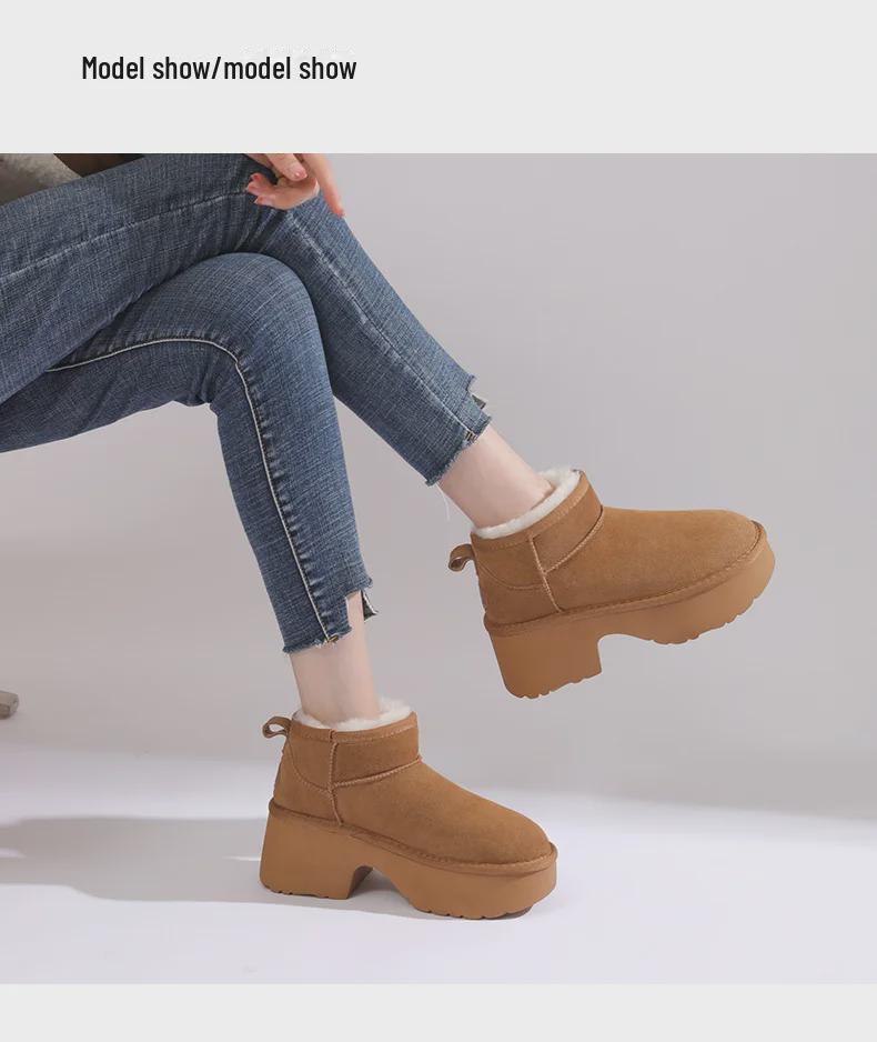 2024 Jesień/Zima Damskie Śniegowce na Wysokim Obcasie - Skóra Naturalna, Grube, Ciepłe, Design Podkowy