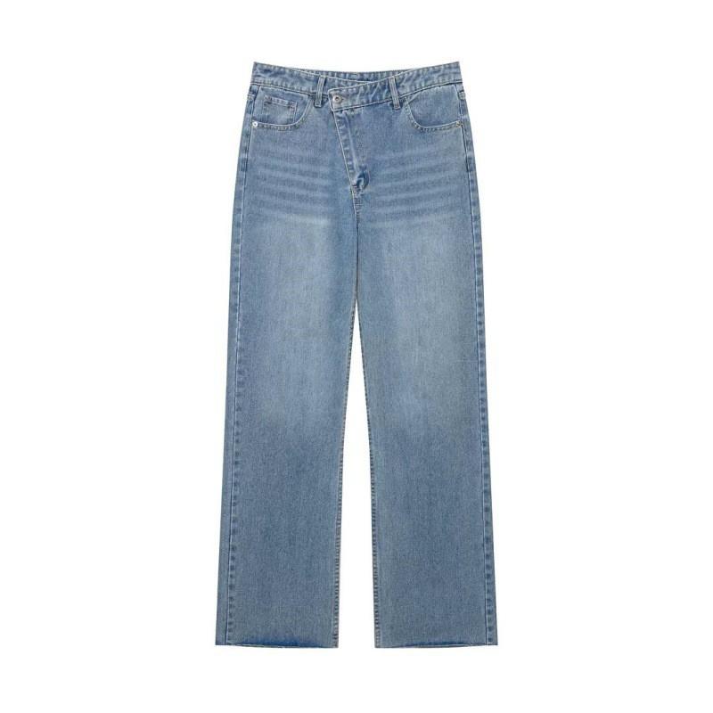 Womens High-Waisted Wide-Leg Denim Pants Relaxed Fit Straight Cut Washed Vintage Style 2026