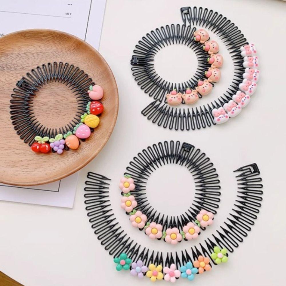 Round Hair Styling Comb Spring Fixed Teeth Combs Sweet Cartoon Invisible Extra Hair Holder  Women