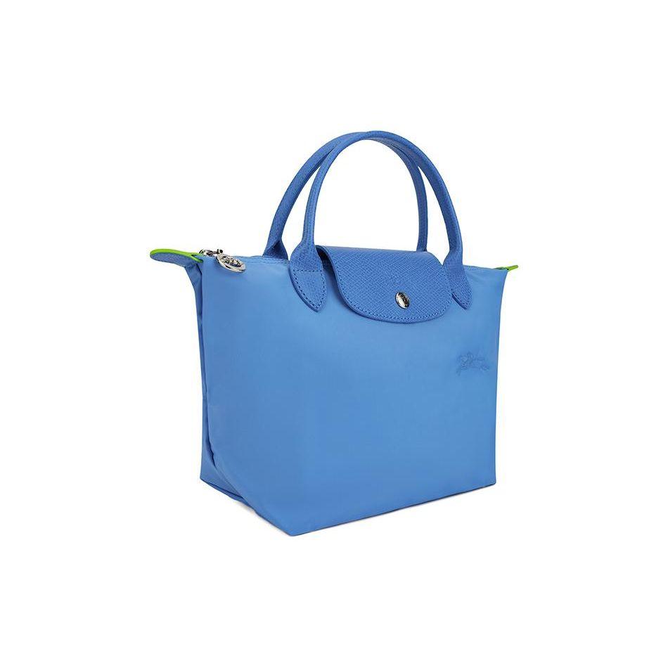Longchamp Le Pliage Green Bottoncino Monocolore Pieghevole Bordatura Tela Riciclata Borsa a Mano Piccola da Donna Blu Fiordaliso L1621919P82