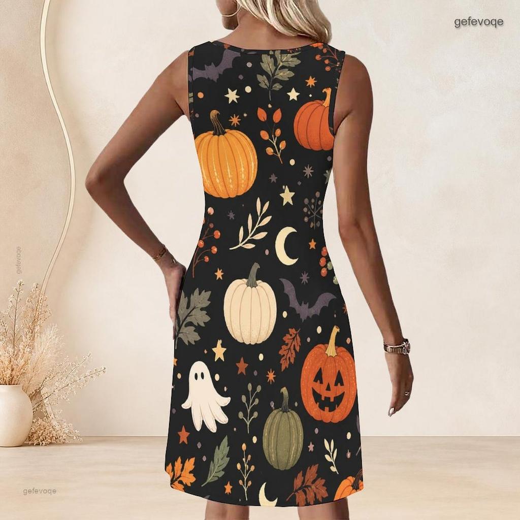 Plus Size Women Round Neck Sleeveless Tank Midi Dress Summer Light Leisure Outfit