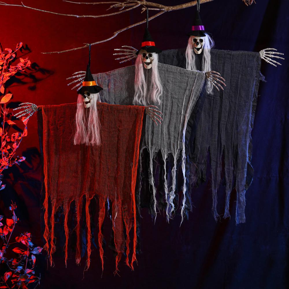 Halloween Decoration Props Hooded Skeleton Hanging Ghost Haunted House Secret Room Party Trick Door Hanging Ghosts