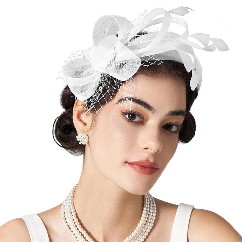 Bride Headband Feather Fascinator Headband Retro Large Floral Hair Clip Cocktail Wedding Party Bridal Hat Decor Ladies Headwear