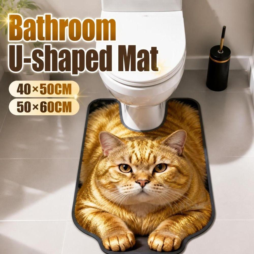 Non-slip Bathroom U-shaped Mat Absorbent Bath Mat Fun Toilet Floor Rug Bathroom