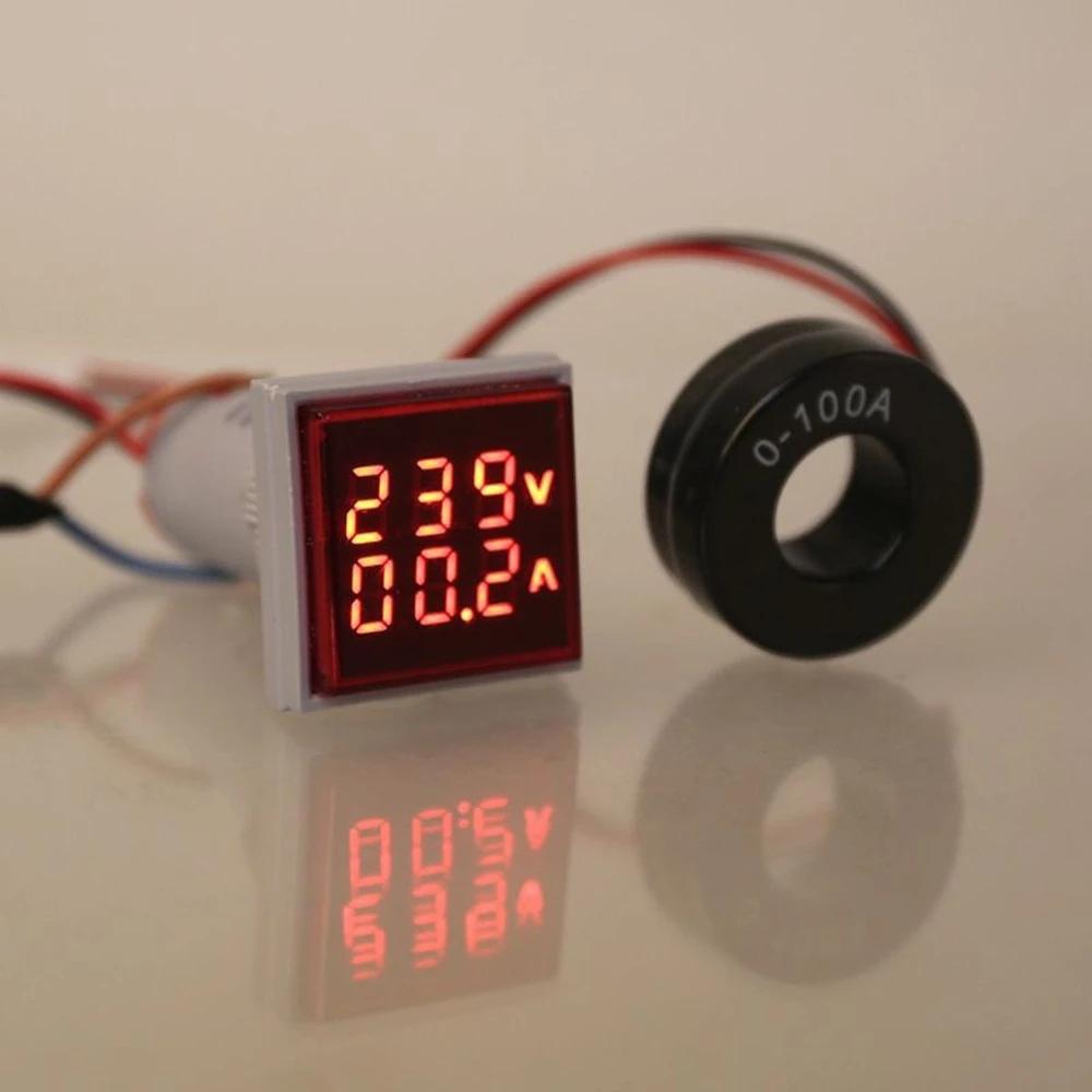 22MM Quadratische LED Digitale Dual Voltmeter Amperemeter Signalleuchten Spannung Ampere Strommesser Indikator Tester Messung AC 60-500V