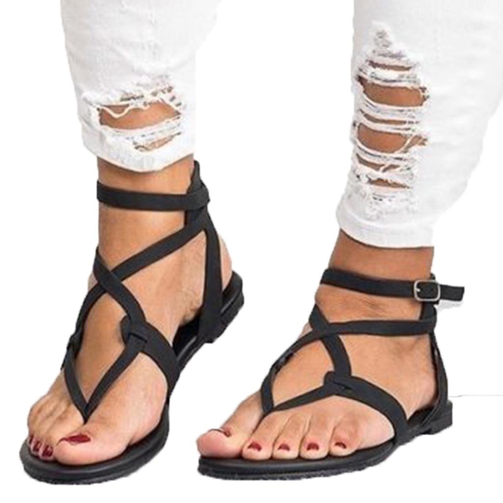 Womens Summer Boho Flip Flops Cross T Strap Thong Flat Casual Shoes