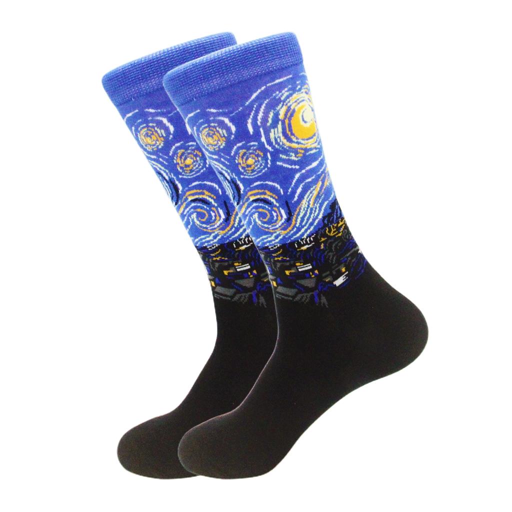 1 pair of European and American trendy socks with personalized street fashion oil painting series socks