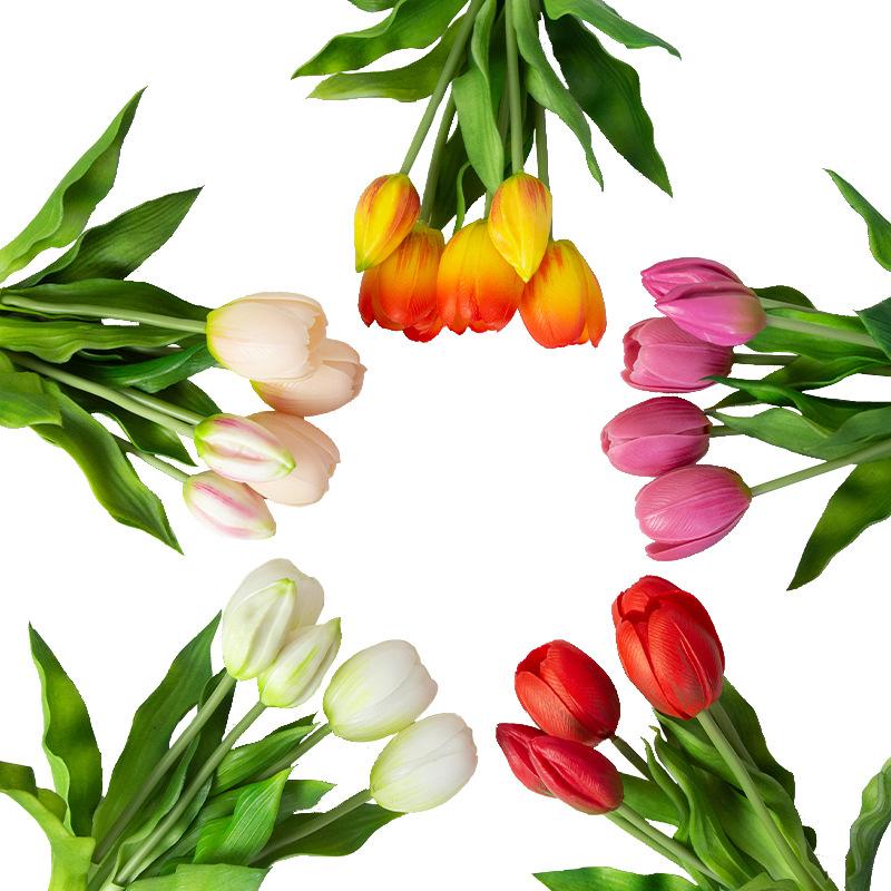 Simulierter 5-köpfiger Tulpenstrauß, Künstlicher Tulpenstrauß mit weicher Gummihaptik, Nordische Heimdekoration, Falsche Blumenzierde