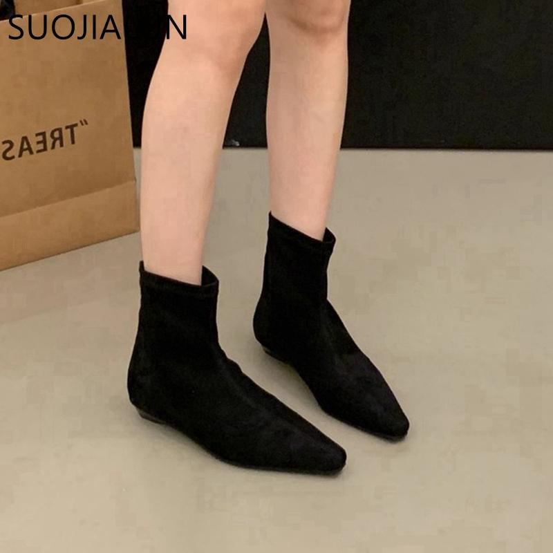 Fashion SUOJIALUN Winter New Brand Women Ankle Boots Fashion Square Low Heel Casual Short Boots Back Zip Ladies Dress Chelsea Boost