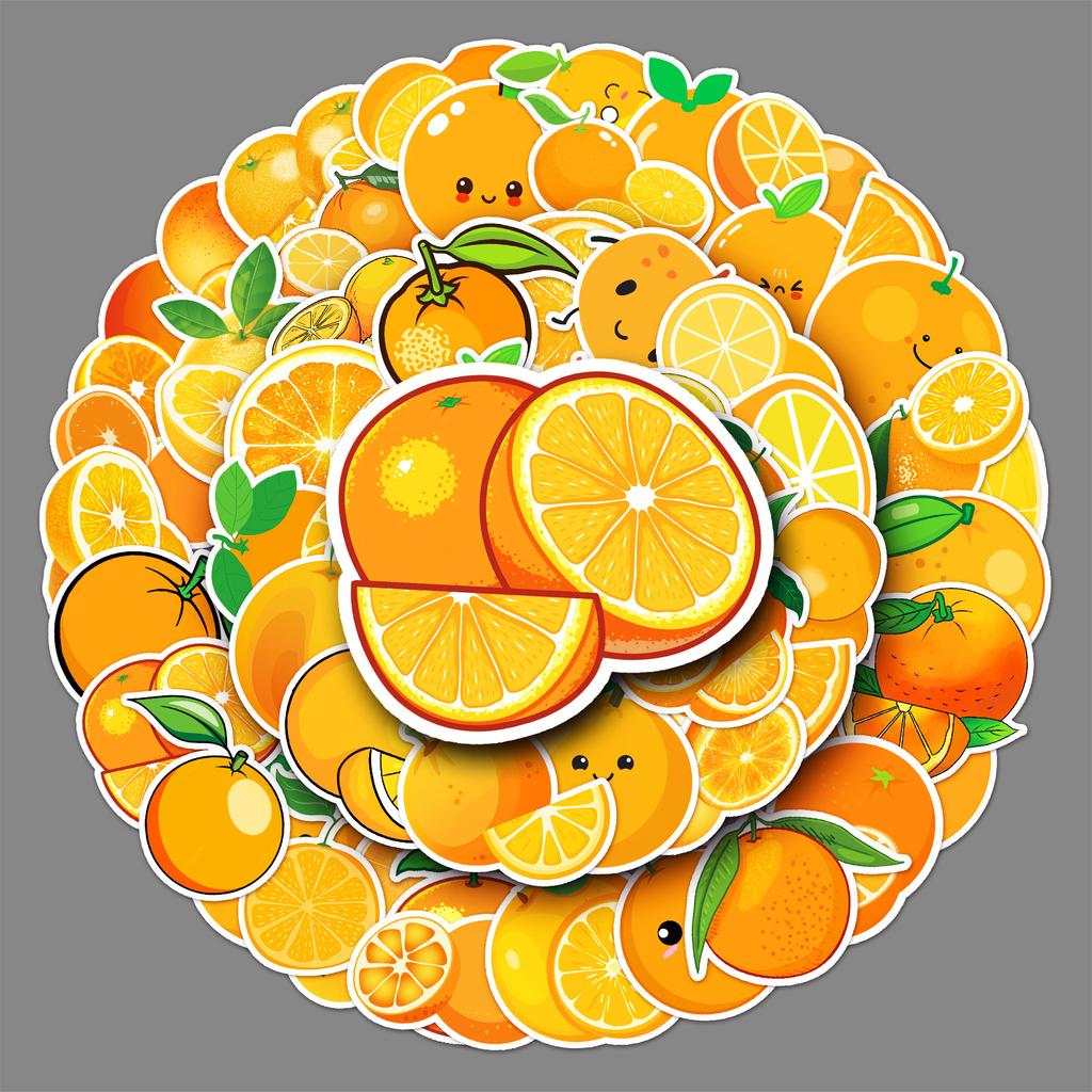 50 Orange Doodle Personality Cartoon Fruit Gauze Kids DIY Mobile Phone Case Suitcase Stickers Waterproof