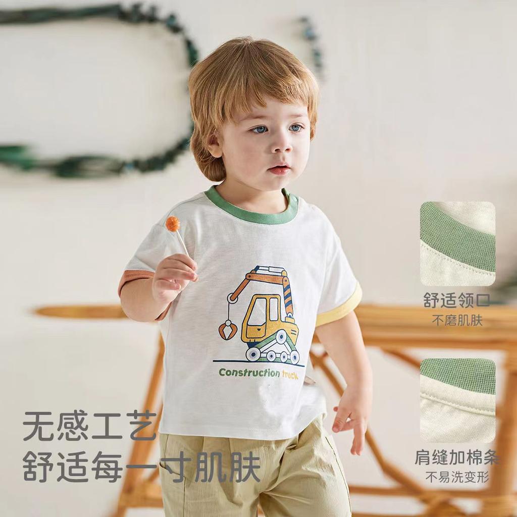 David Bella Children's Short-sleeved Summer Dress Boys' Baby T-shirt Cartoon Western Style Casual Color-blocked Top
