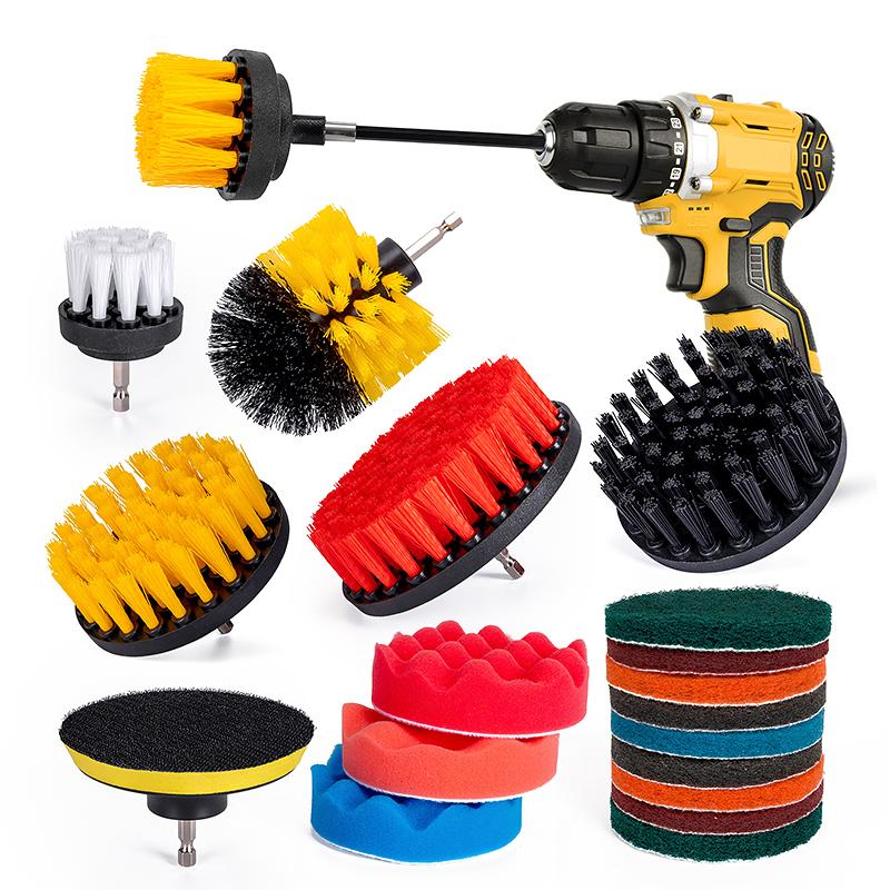 19pcs Eco-Friendly PP Car Cleaning Brushes Kit for Interior/Exterior Detailing with Scrub Pads Sponge & Power Scrubber