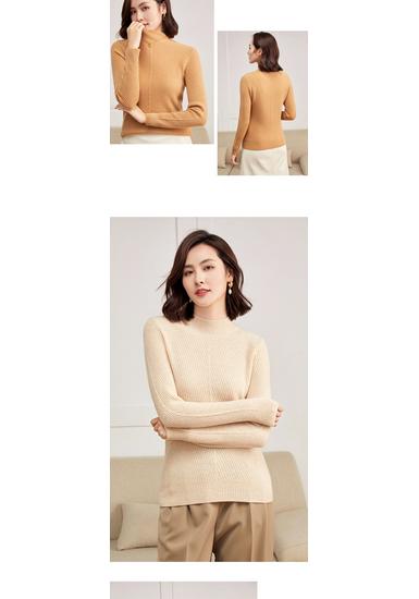 Women's Slimming Korean Style Cashmere Sweater - Autumn/Winter, Half-High Collar, Striped Solid Color, Versatile Base Layer