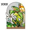 Stylish Interior Ornament Stained Glass Style Acrylic Table Centerpieces, Floral & Landscape Pattern Durable Desk Tabletop Sign with Wood Base