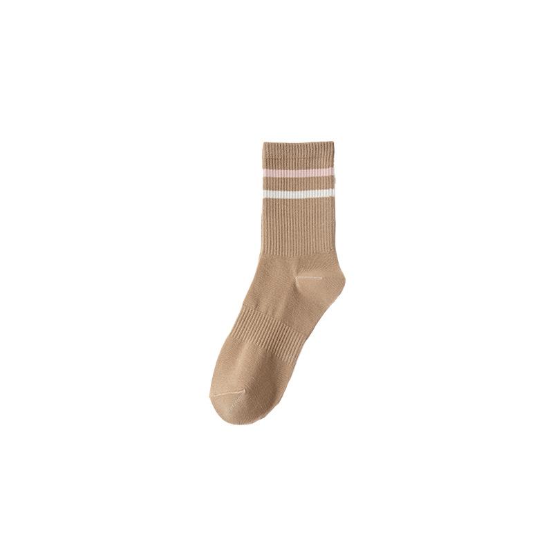 Female Spring and Autumn New Casual Stripe Sweat Absorption Breathable No Bone Anti Pilling Long Tube Cotton Socks