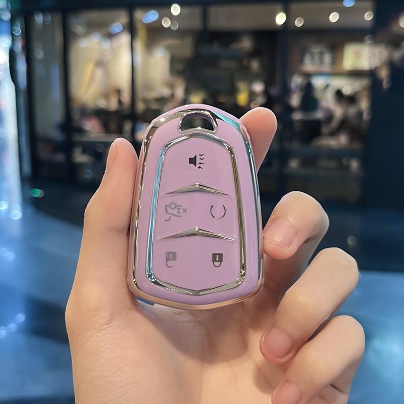 

TPU Keyless Auto Car Smart Shell Fob Key Case Cover For Cadillac CT4-V CT6 CTS DTS XT5 ATS CT4 CT5 Escalade ESV XTS ELR SRX STS 5 buttons key cover фіолетовий