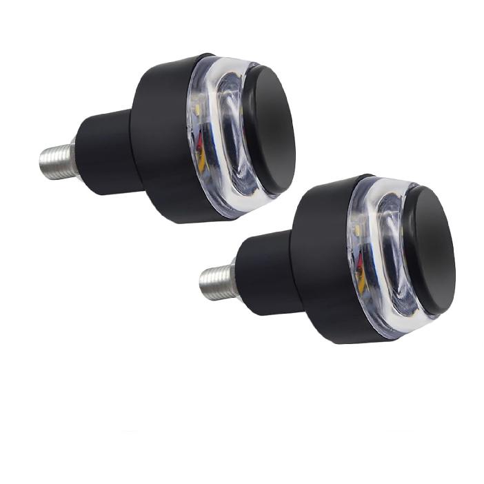 2 PCS Motorcycle Handle Bar End Light Dual Color Turn Signal Light Grip Plug Side Marker Lamp Direction Indicator Lights 12V Daytime Running Lights