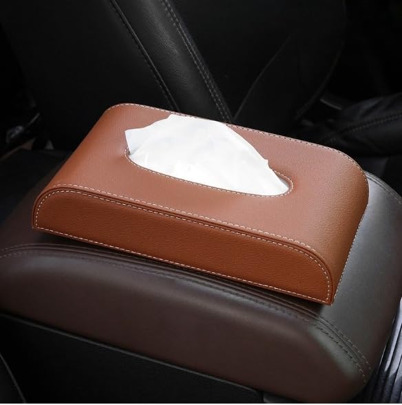 Car Tissue Compatible with All Car Front and Rear PU Light Brown Holder, Models, Seats, Leather,