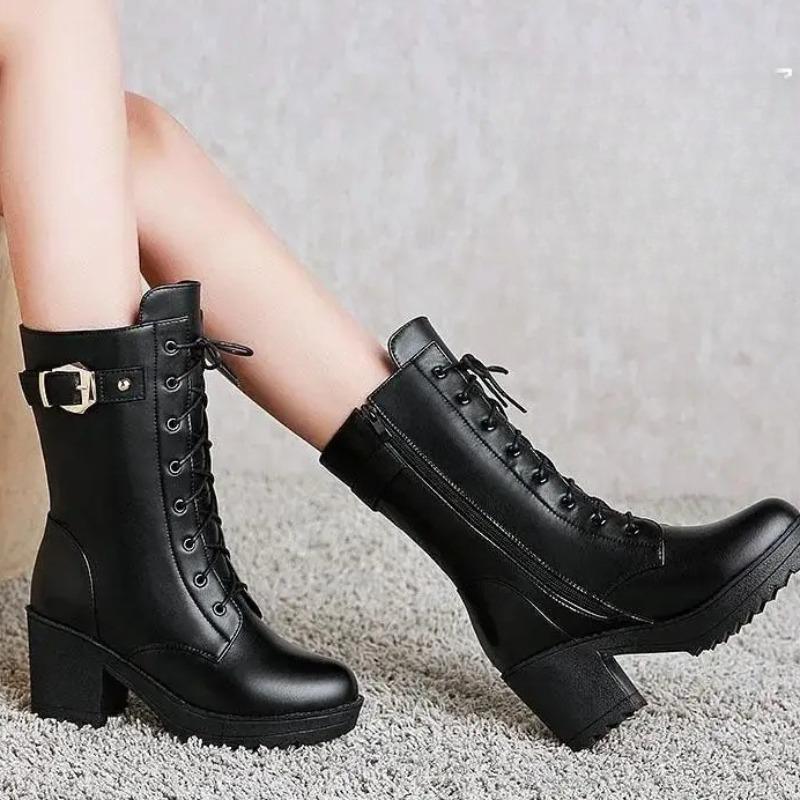 2025 Nové Zimní Dámské Kotníkové Boty PU Kůže Dámské Plyšové Udržují Teplo Krátké Boty Trend Cool Krátké Boty Dámské Boty Botas Mujer