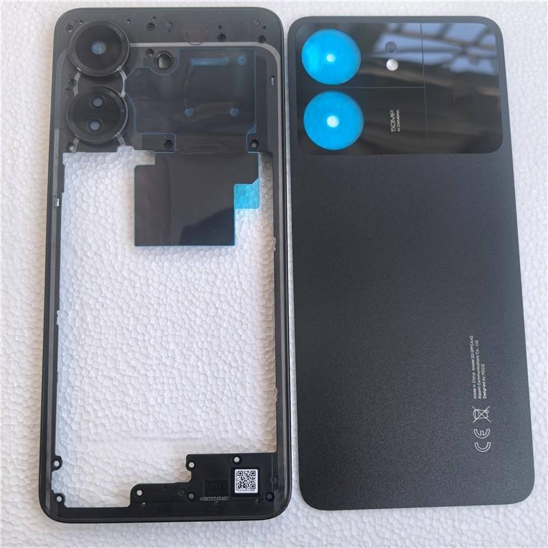 Full Housing For POCO C65 2310FPCA4G Back Battery Cover Lid Door + Middle Frame With Camera Lens