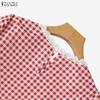 ZANZEA Women Grid Print Casual Round Neck Half Sleeve Blouse