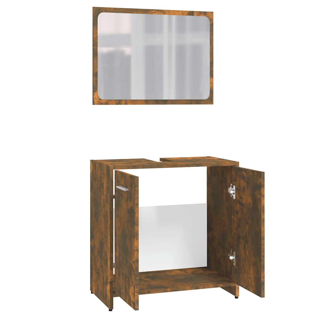 Bathroom Furniture Set Smoked Oak Wood Based Panel