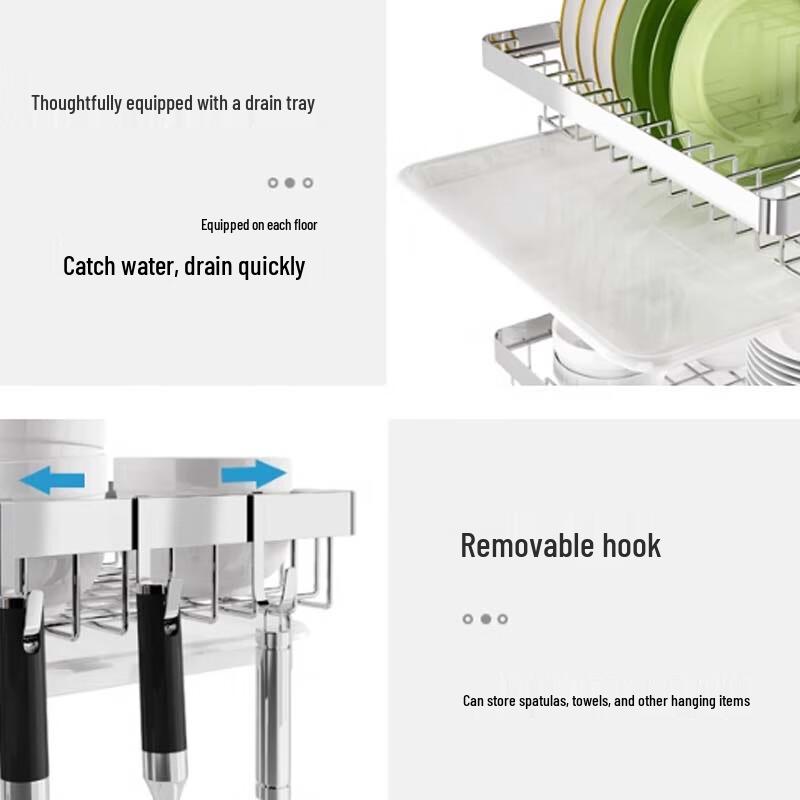 3-Tier Carbon Steel No-Punch Countertop Dish Rack