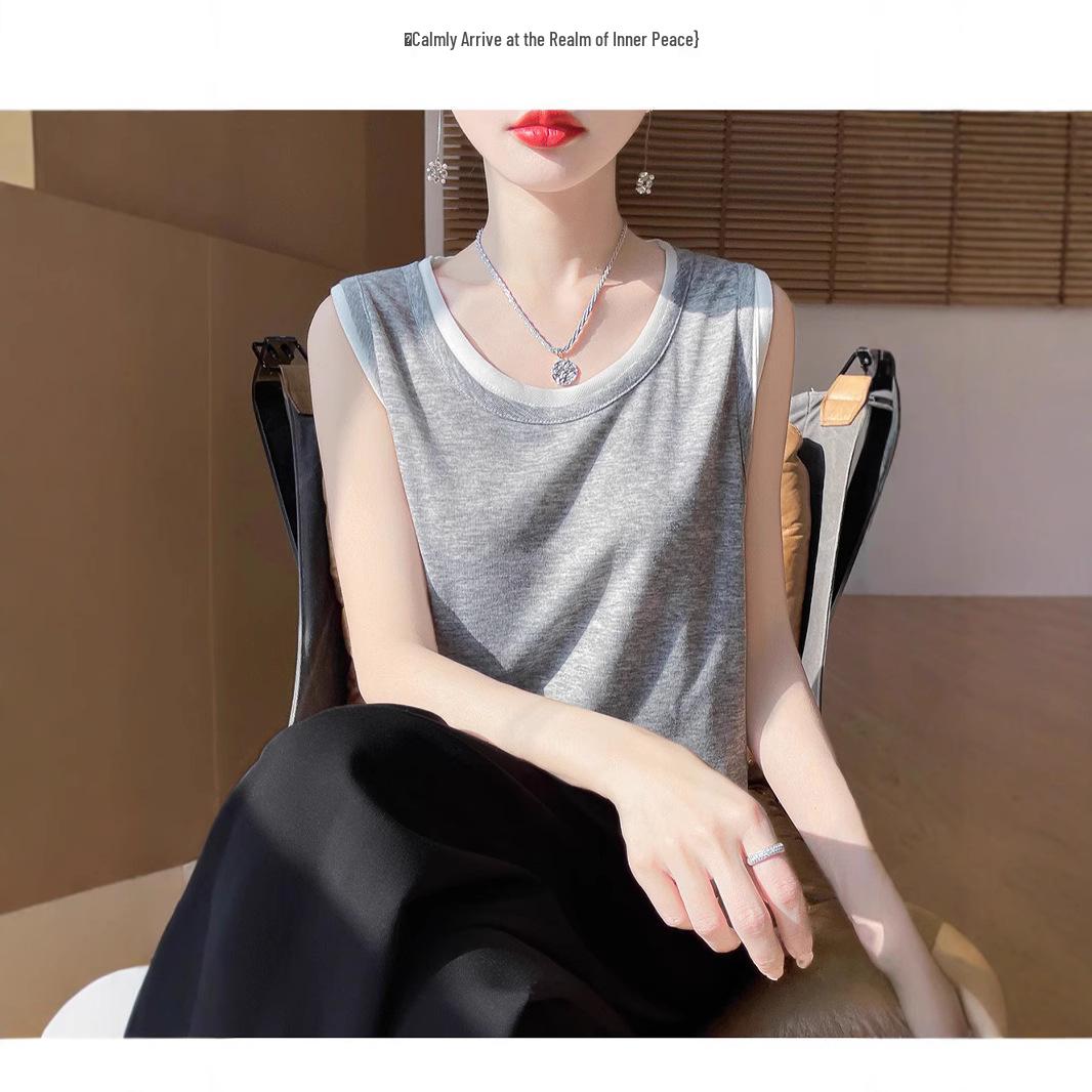 

Летняя майка-топ из шелка и лиоцелла с цветными блоками – Женский европейский топ без рукавов из шелка тутового дерева, имитирующий двойку Extra Large