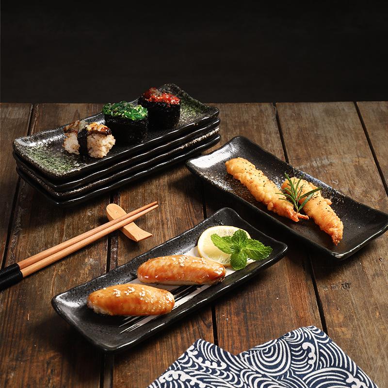 8-Inch long square plate Japanese ceramic plate creative cuisine sushi  large corner dim sum plate commercial flat