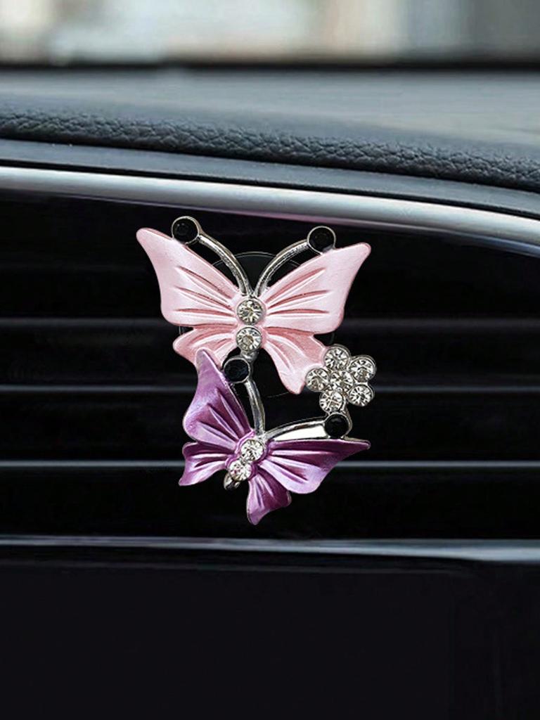 Car Air Vent Butterfly Clip, Gradient Pink Purple & Blue Design, Metal Clip for Car AC Vents, Vehicle Interior Decoration Access