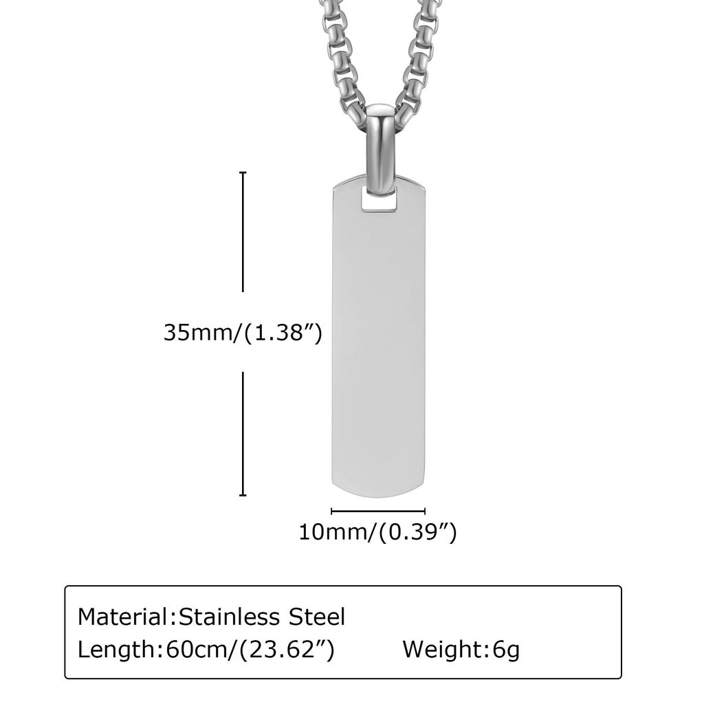 Free Custom Personalized Bar Necklaces for Men Boys, Waterproof Stainless Steel Vertical Geometric Pendant with Box Chain