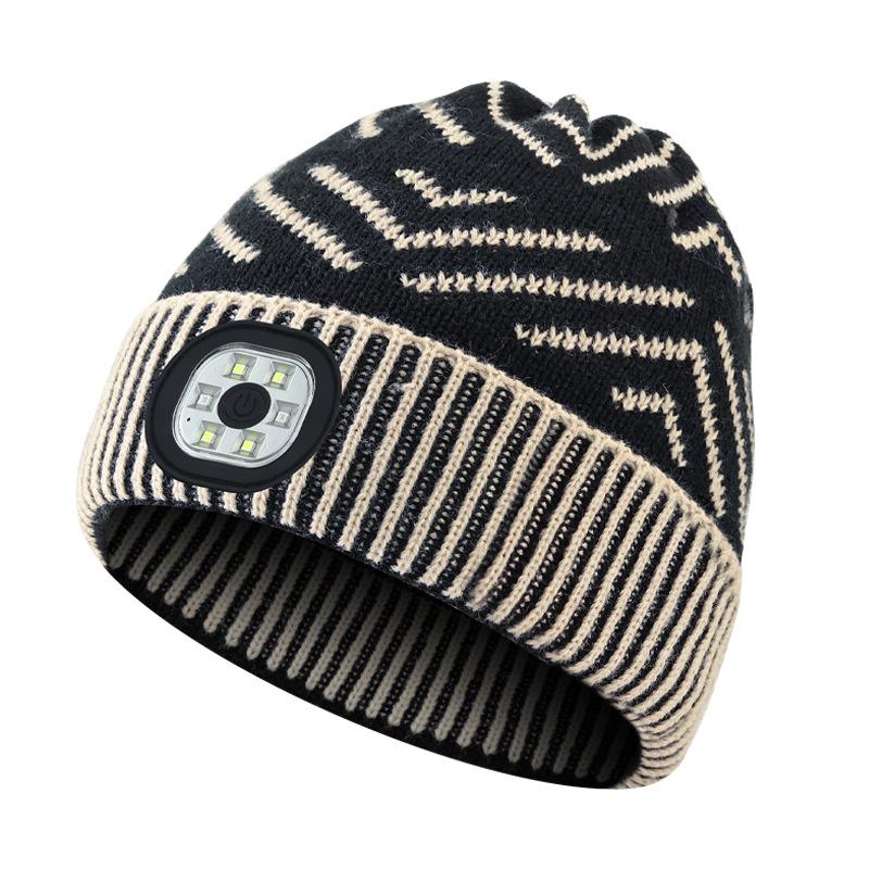 Light-Emitting Windproof Thermal LED Knit Hat with Rechargeable Detachable Three-Color Night-Vision LED Cap