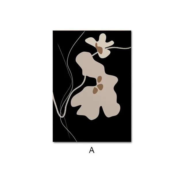 Boho Abstrakte Schwarze Beige Blumen Blätter Poster Bohemian Linienkunst Leinwanddrucke für Schlafzimmer Wohnzimmer Wanddekoration