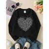Girls Soft Crewneck SweatshirtBlack Heart Pattern with Small Hearts with Cute Creative Print, Casual All-Match for Fall Winter, Ideal Holiday Present