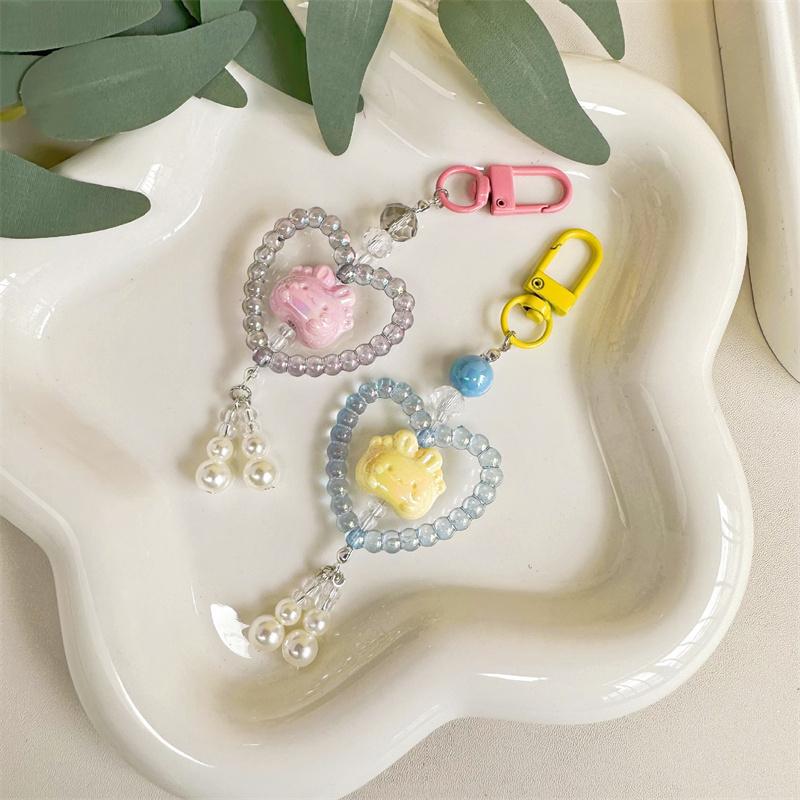 

Креативный мультяшный брелок с сердечком из бисера и кроликом, изящное украшение для рюкзака Kawaii, милые аксессуары для шнурка для телефона