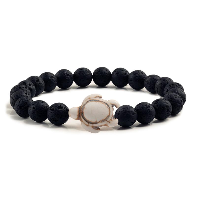 Bracciale con Perline Tartaruga Marina Estiva per Uomo Charms Braccialetti con Pietre Naturali Lava Nera Elastici Gioielli Boho da Donna Regali