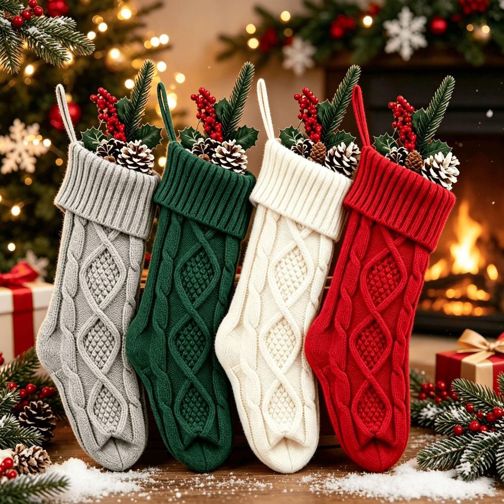 4pcs-18inch Family Christmas Stockings,  Christmas Stocking, Red Xmas Stockings, Custom Stocking with Name, Monogram Stockings