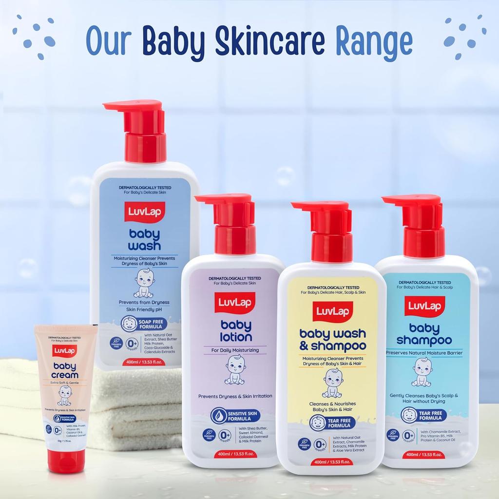 LuvLap Baby Wash with Milk Protein, Shea Butter & Vitamin E - Gentle Soap-Free Moisturizing Daily Bath Care - 850g