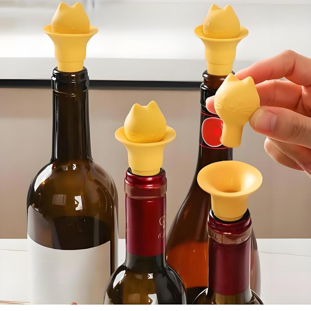 Korek do butelki z głową kota, 2-w-1 Nowatorski korek do wina z głową kota i lejek, Szczelna silikonowa uszczelka, Narzędzie do przechowywania wielokrotnego użytku do wina, oleju, octu