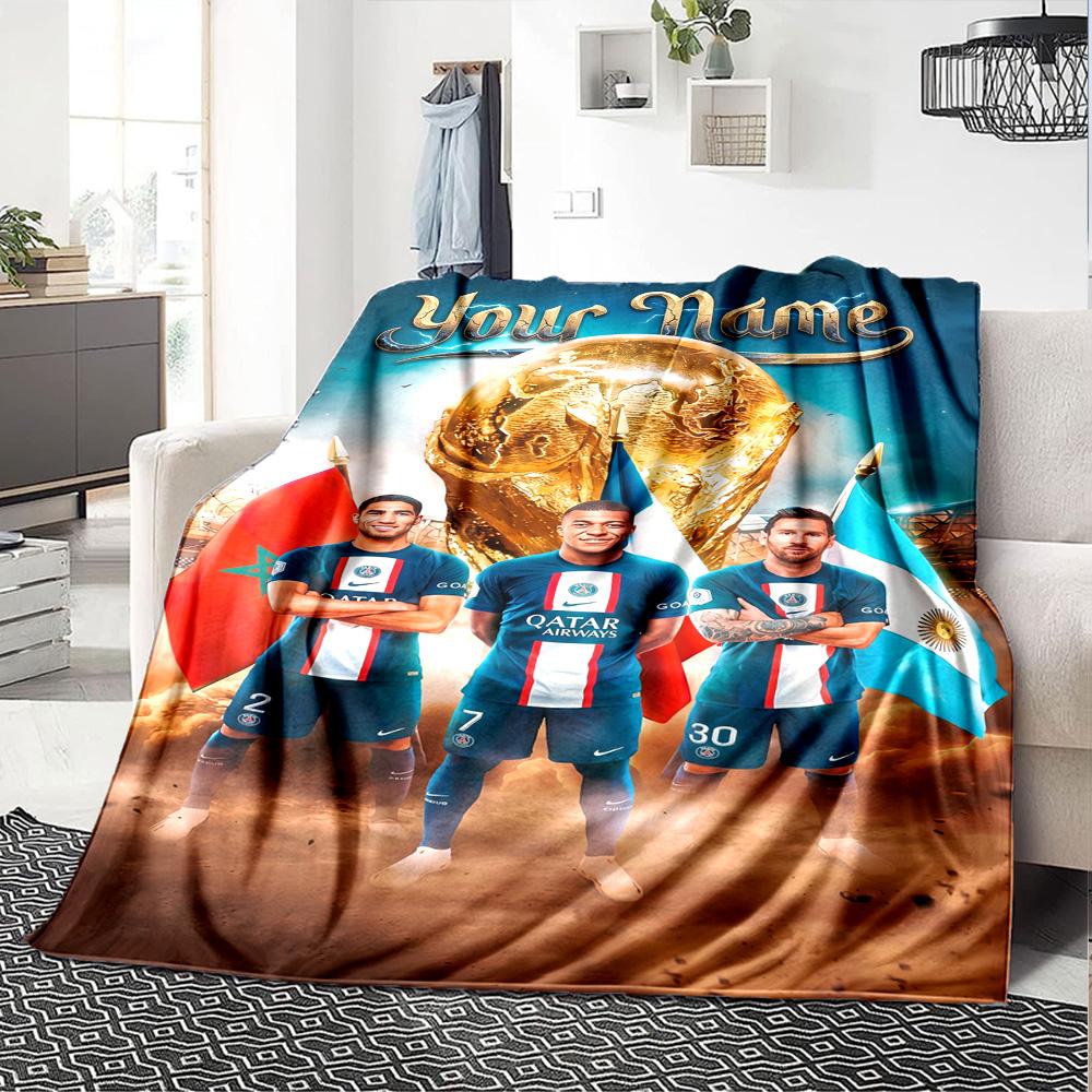 Mbappé Personalized Text Blanket Throw Customizable Blanket Warmthful Decor Versatile for Couch Chair Living Room Home Decor Four Seasons Multipurpose