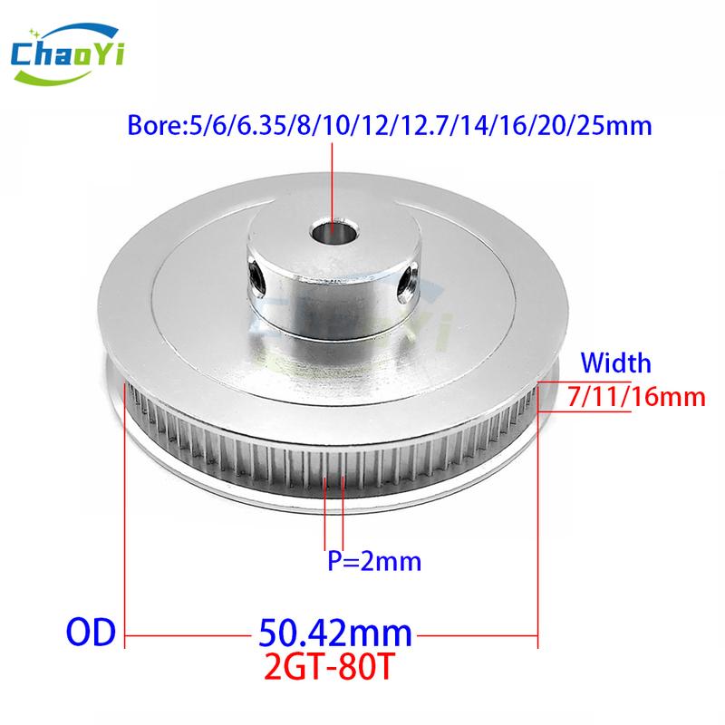 2GT 80 Dişli Triger Kasnağı Delik 5/6/6.35/8/10/12/12.7/14/16/20/25mm 6-15mm Kayış Genişliği İçin GT2 3D Yazıcı Senkron Tekerleği