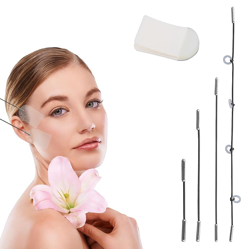 40pcs Face Lift Tapes with 4 Strings, Face Lifting Tape Invisible V-Shaped Skin Tightening Facelift Stickers Forehead Patches for Nasolabial Folds