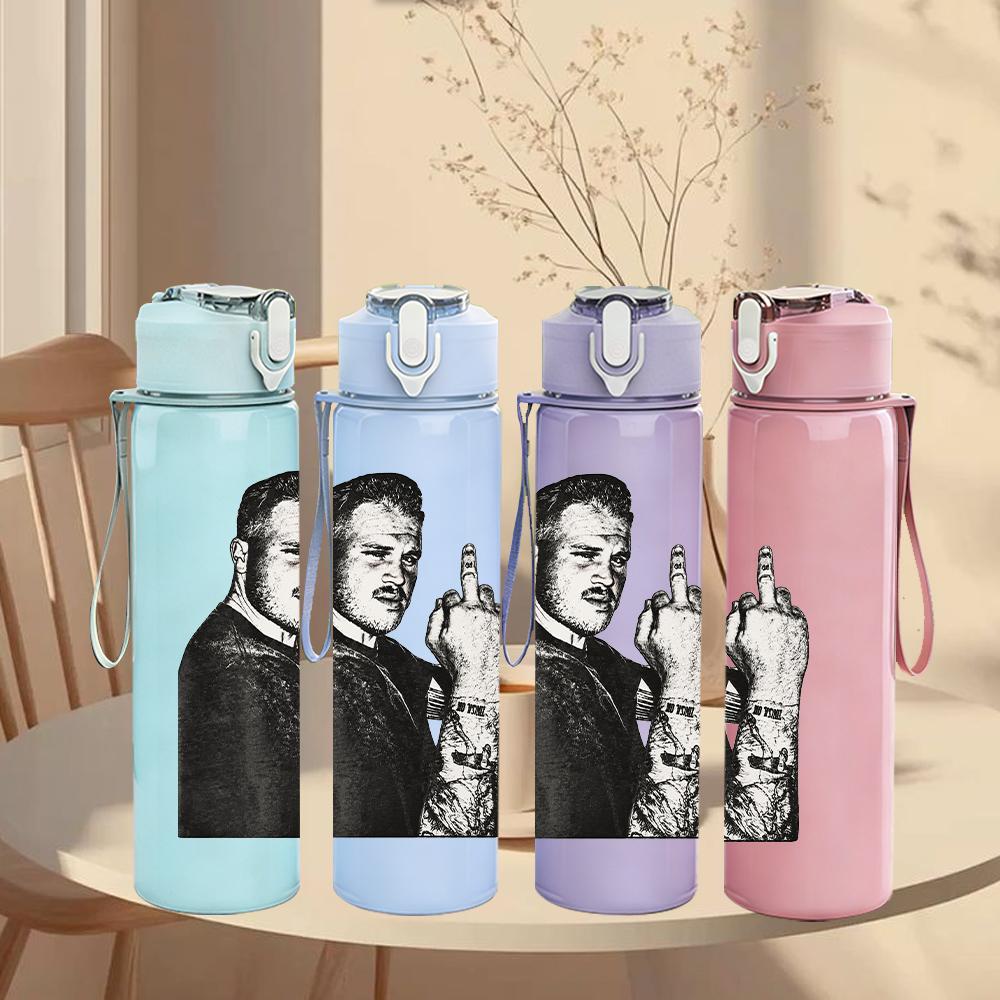 1PC Male Bartender Vintage Monochrome Print 750ml Colorful Plastic Sports Water Bottle Leakproof Pop Up Lid with Straw for Outdoor Work Home Use