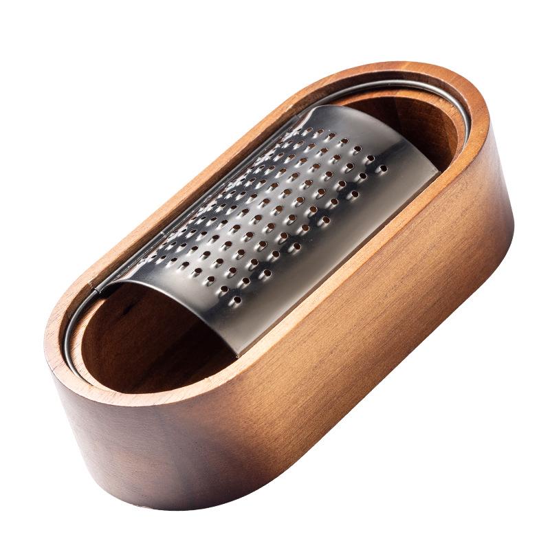 Acacia Wood Cheese Grater with Stainless Steel Storage Slicer Shredder