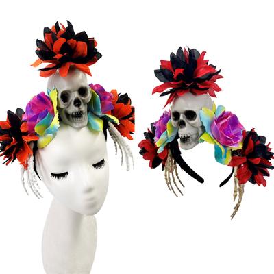 Realistyczna Opaska na Głowę Ręka Szkielet Czaszki na Imprezy Kostiumowe Halloween i Upiorne Wydarzenie z Kolorowym Kwiatem dla Kobiet Mężczyzn