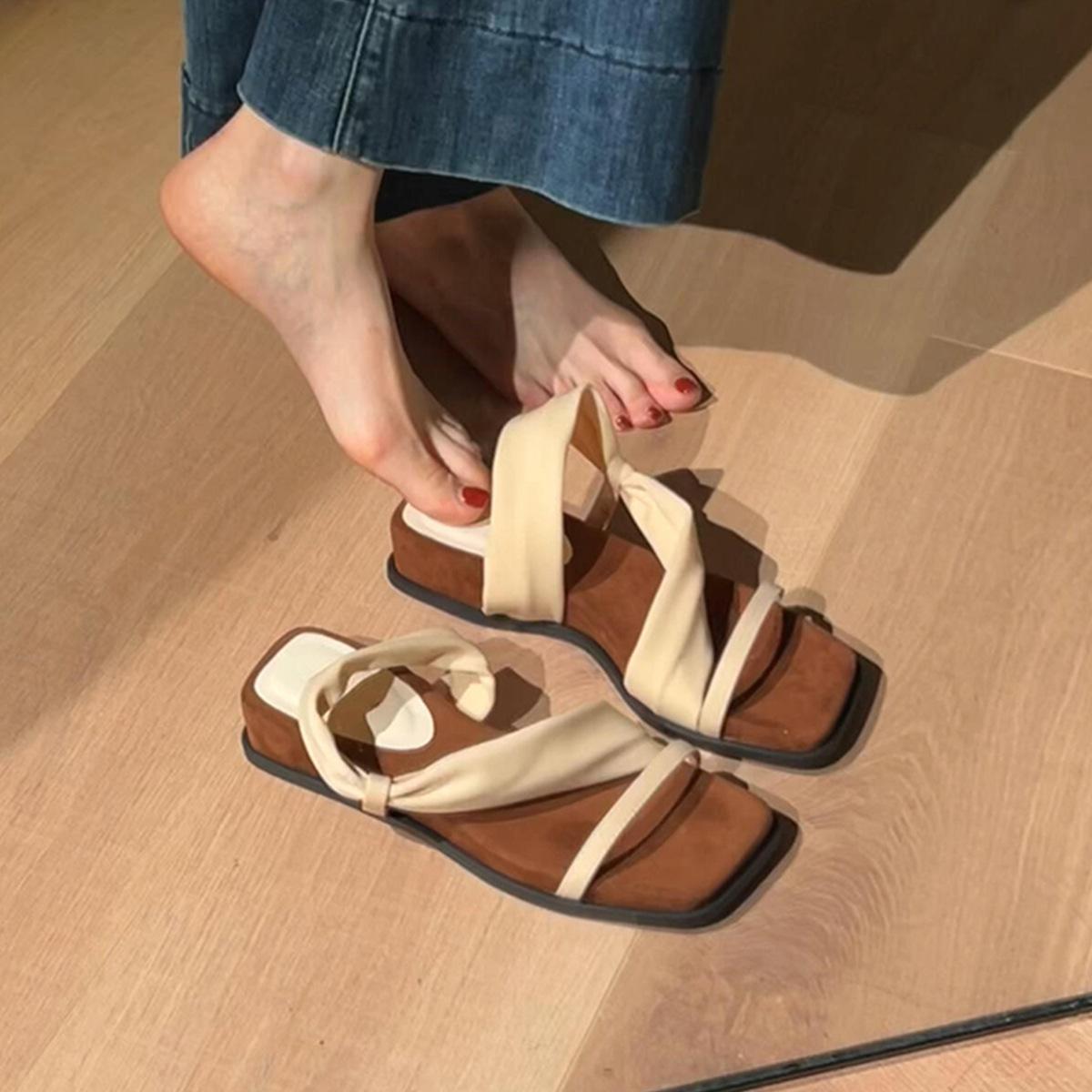

Sheepskin version~ Retro two wear one word with square head cool slippers women wear versatile thick-soled open-toed comfortable sandals summer 35