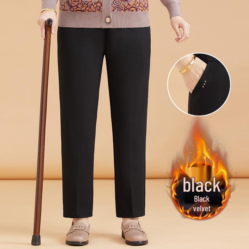 Mom's Plus Velvet Warm Cotton Pants for Middle-Aged and Elderly Women - Large Size, Loose-Fit, Suitable for Spring, Autumn, and Winter.