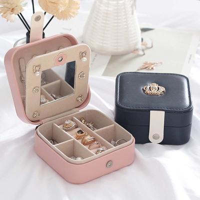 Travel Portable Faux Leather Earrings Rings Jewelry Case Storage Box Container